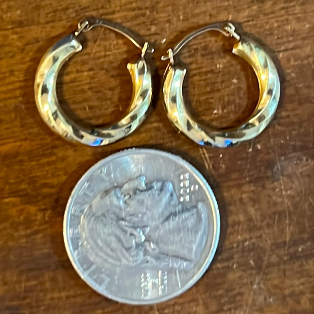 14k yellow gold sparkly hoop earrings